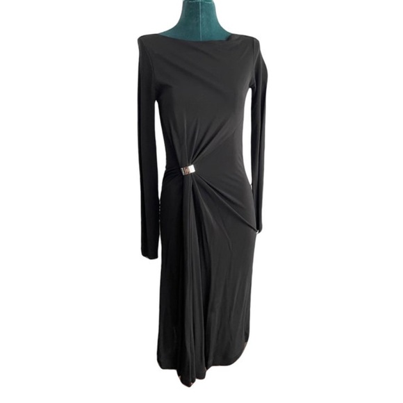 Louis Vuitton Luxe Fluid Jersey Black Long-sleeve Monogram Dress Size 38 - Picture 1 of 14